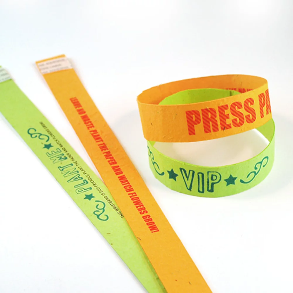 Bracelet en papier ensemencé long, recto-verso