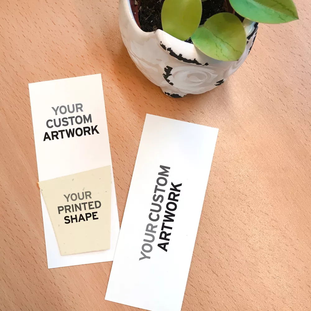 Petit marque-page écologique avec forme imprimée, recto-verso.