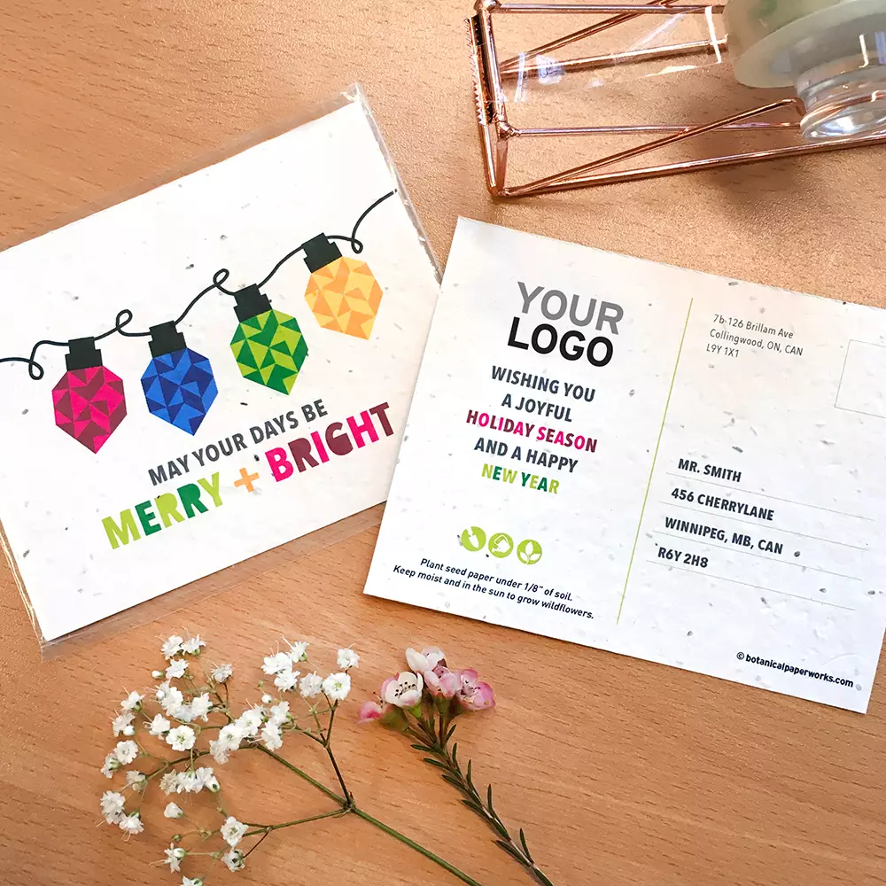 Cartes postales de vacances plantables joyeuses et lumineuses