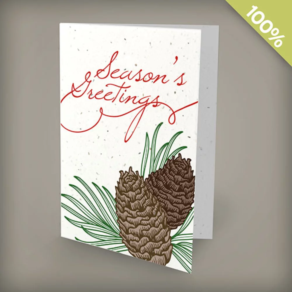A6 - 100% Plantable Personalized Holiday Cards - Pinecone Season's Greetings