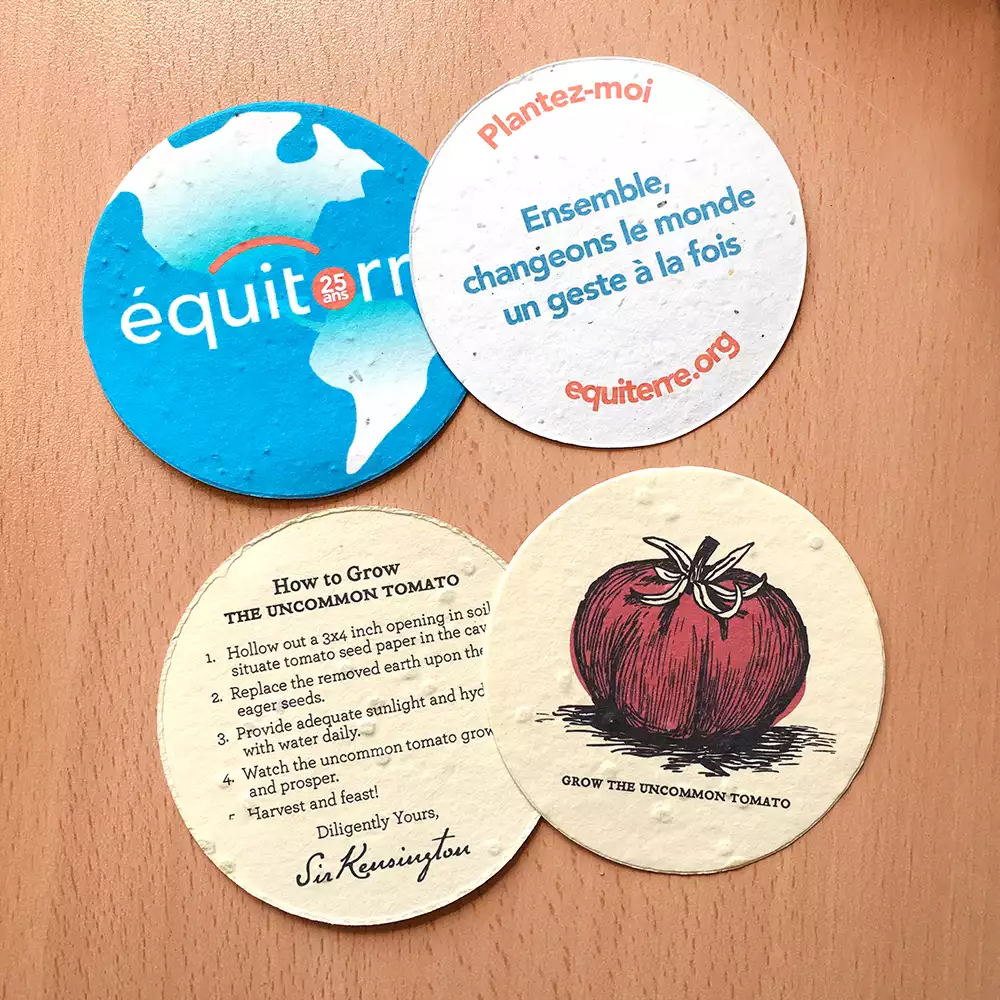 Petit cercle en papier ensemencé, recto-verso