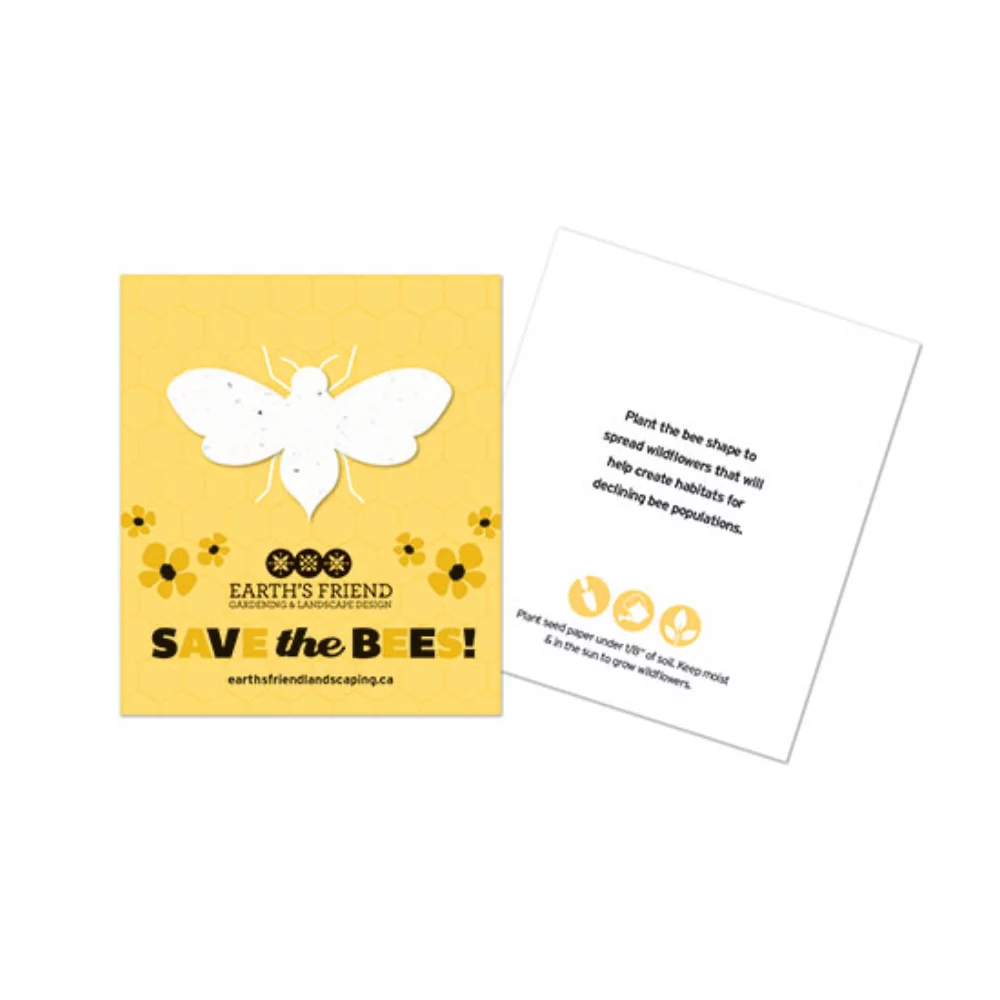 Cartes d'abeilles plantables Sauvez les abeilles, recto-verso