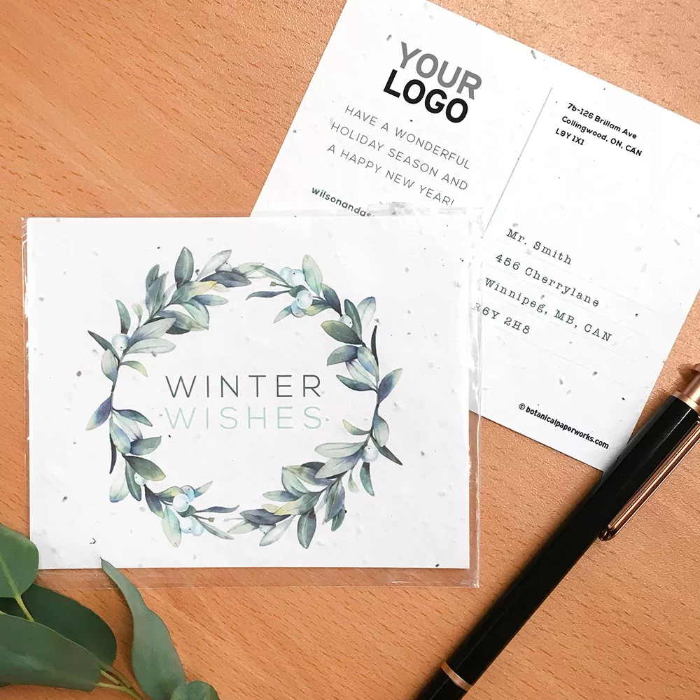 Cartes postales de vacances en forme de couronne de baies d'hiver plantables