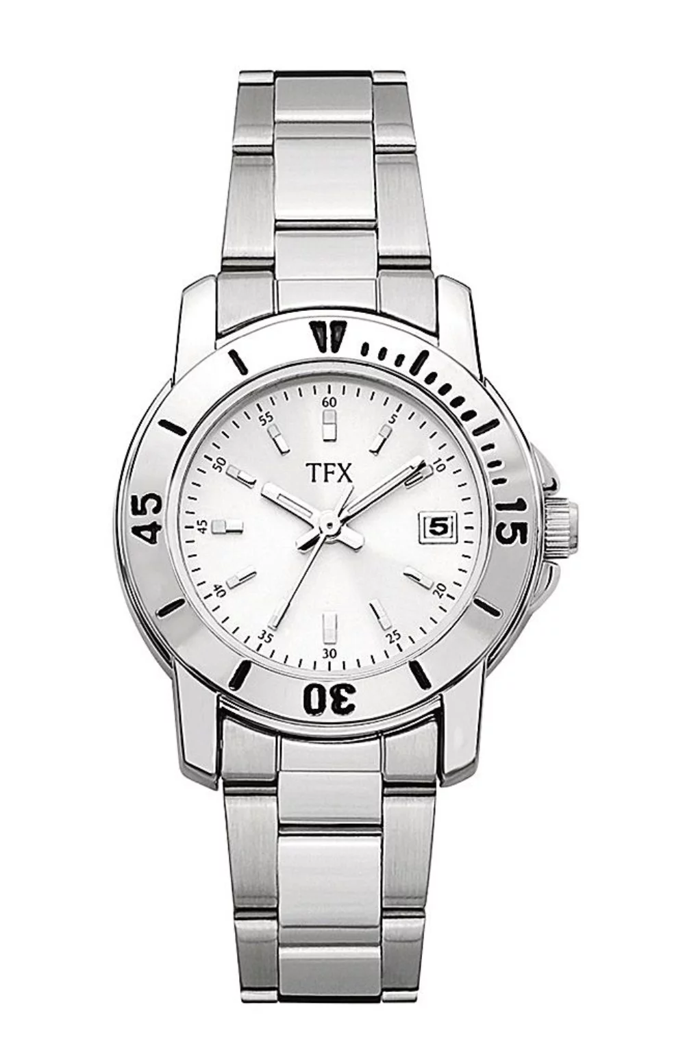 Montre en acier inoxydable pour femme de la collection TFX® avec cadran rond blanc (29,5 mm).