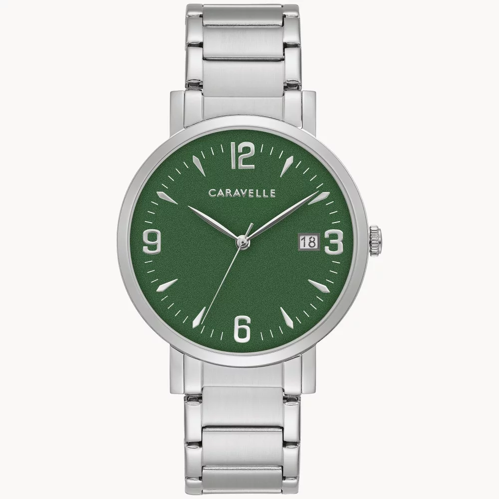 Caravelle® Collection Men's Silver Dress Watch w/Round Green Dial