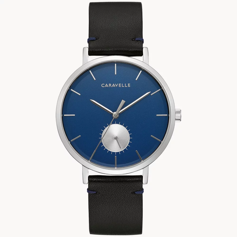 Montre Caravelle® Collection pour hommes en argent avec cadran rond bleu Min Max