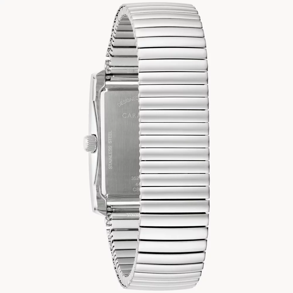 Montre habillée pour homme de la collection Caravelle® avec cadran rectangulaire argenté et blanc.
