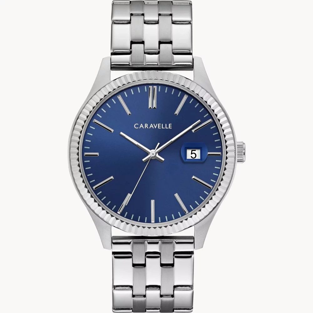 Caravelle® Collection Men's Silver Dress Watch w/Round Blue Dial