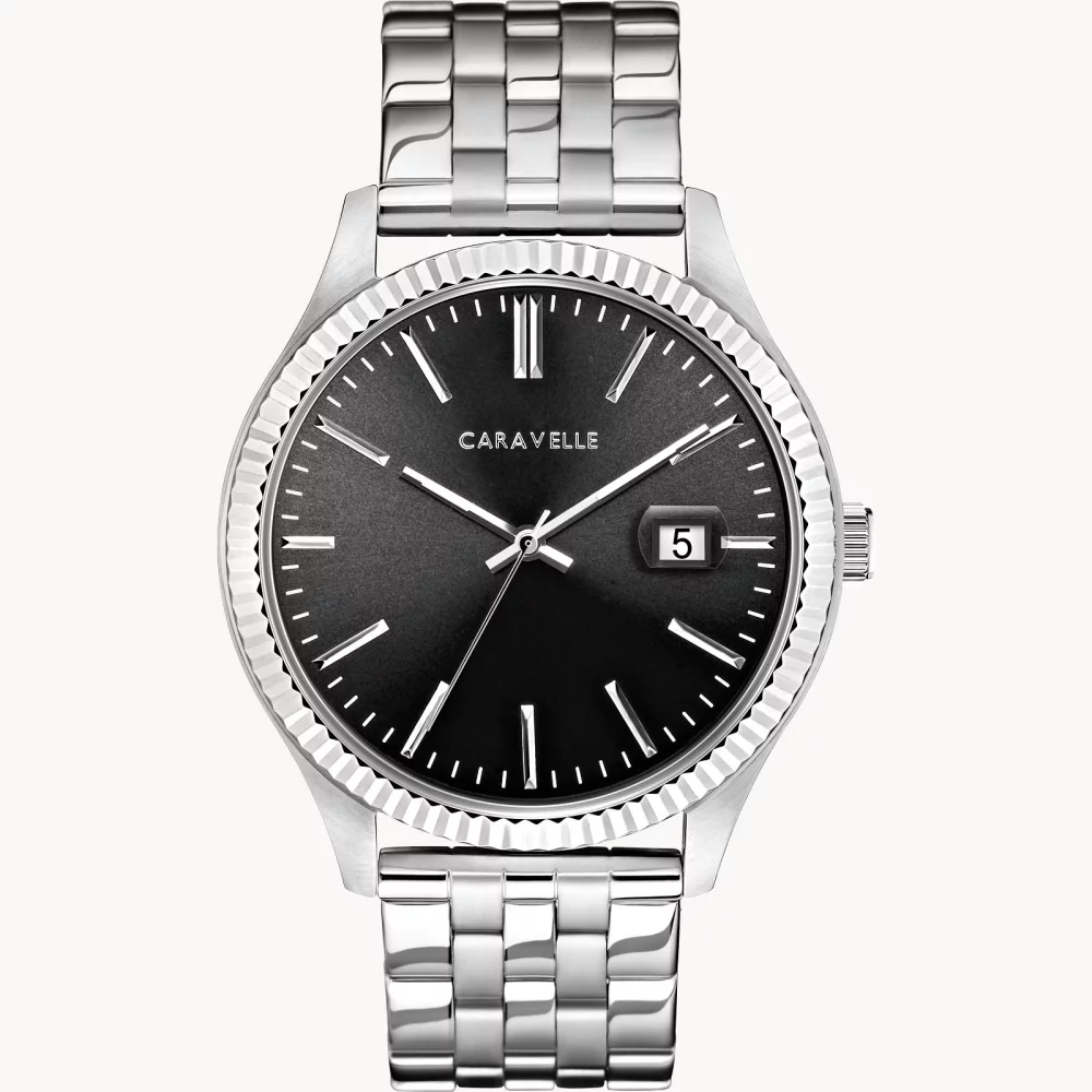 Caravelle® Collection Men's Silver Dress Watch w/Round Grey Dial