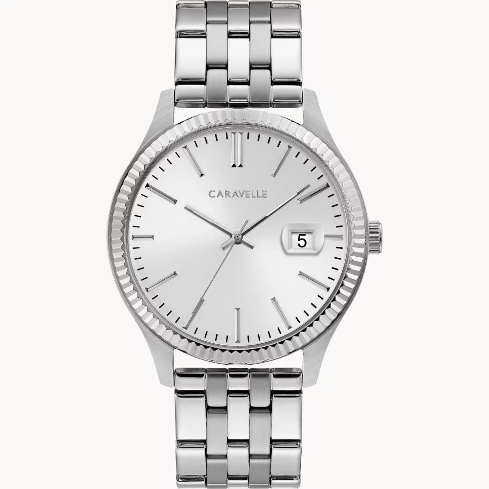 Montre habillée pour homme de la collection Caravelle® en argent avec cadran texturé