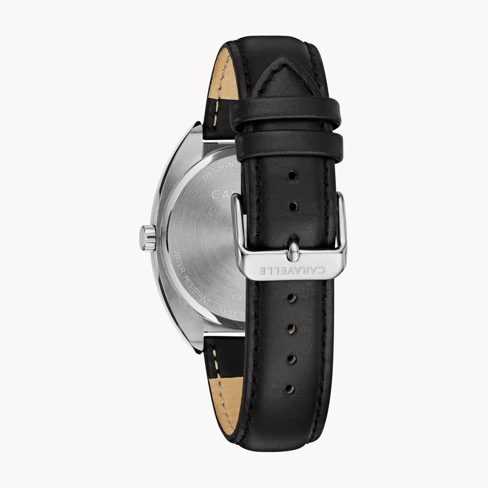 Caravelle® Collection Men's Silver Retro Watch w/Black Leather Strap