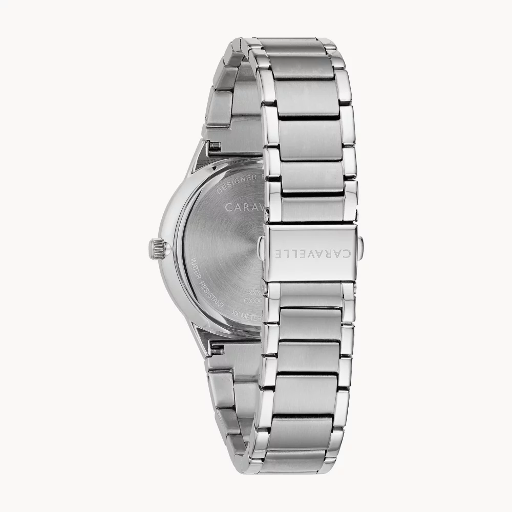 Montre moderne pour homme de la collection Caravelle® avec cadran rond noir mat en argent