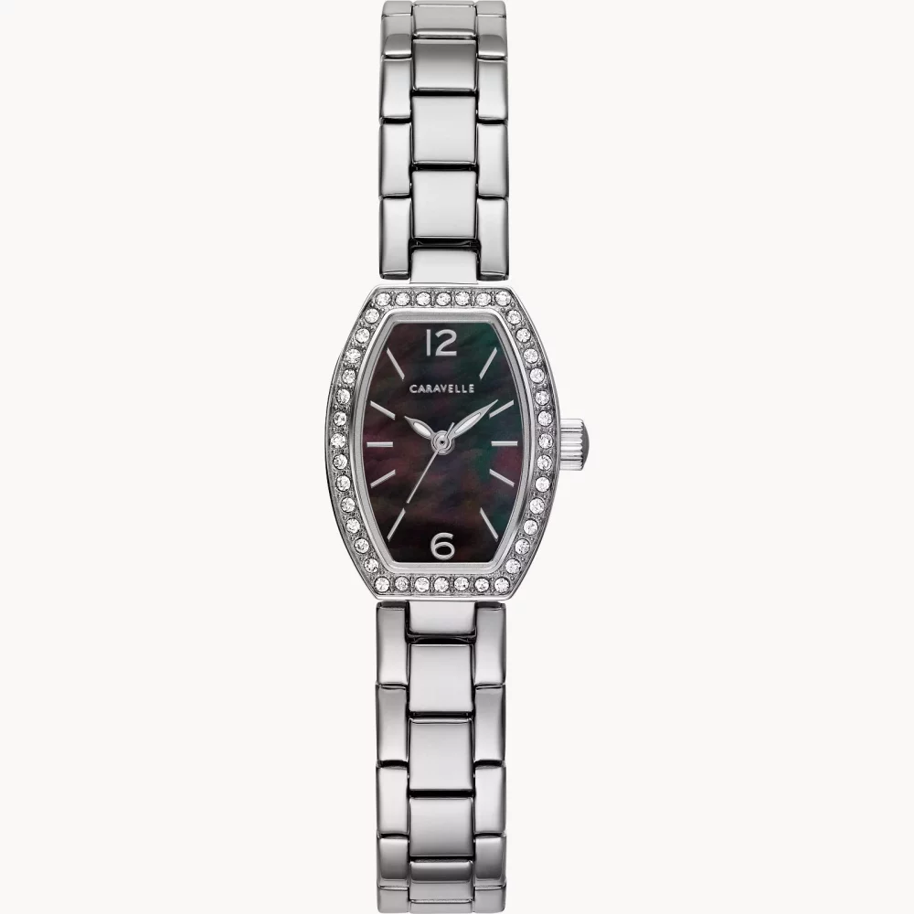 Montre de soirée pour femme de la collection Caravelle® en argent avec cadran en nacre.
