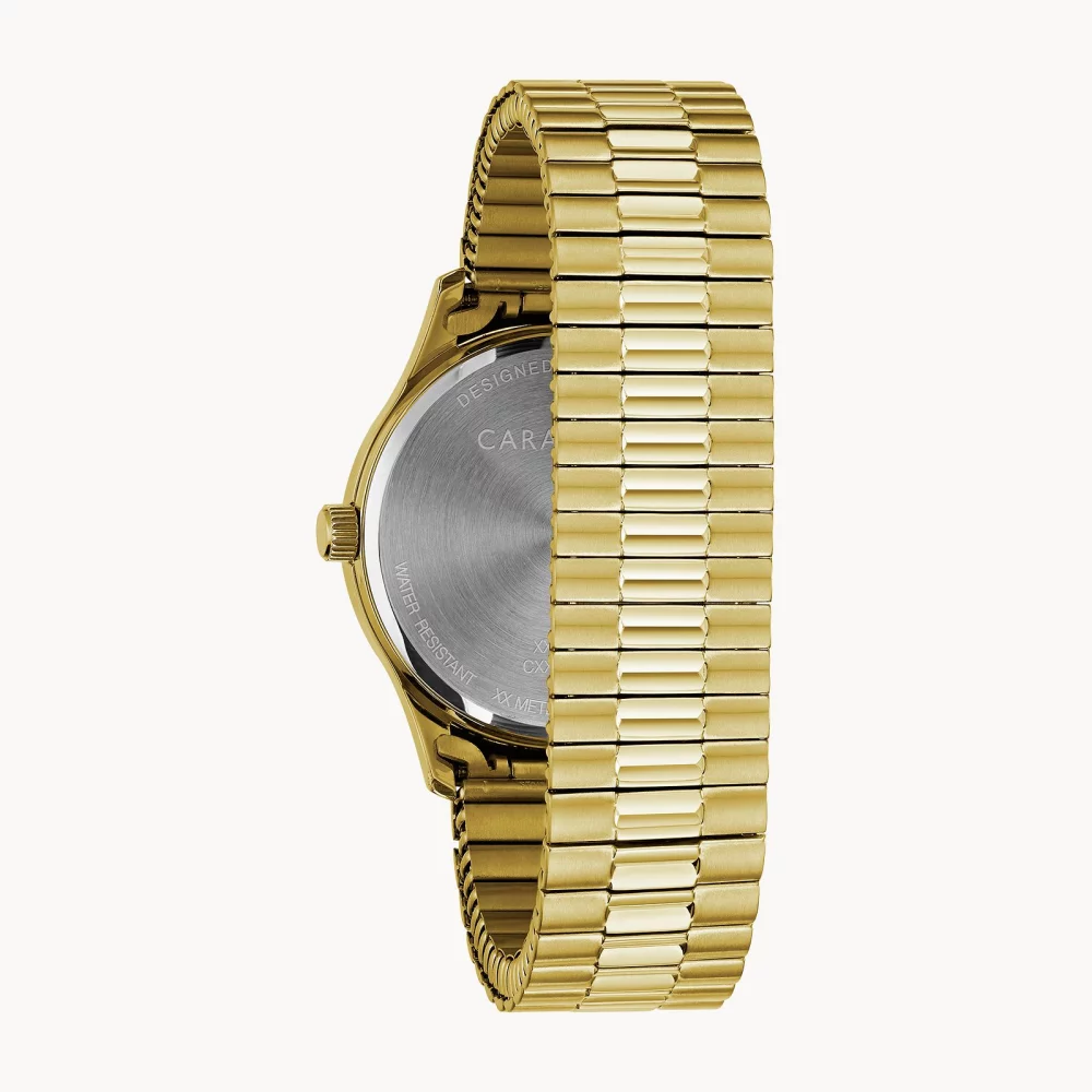 Montre traditionnelle pour homme de la collection Caravelle® en or avec cadran rond blanc mat.