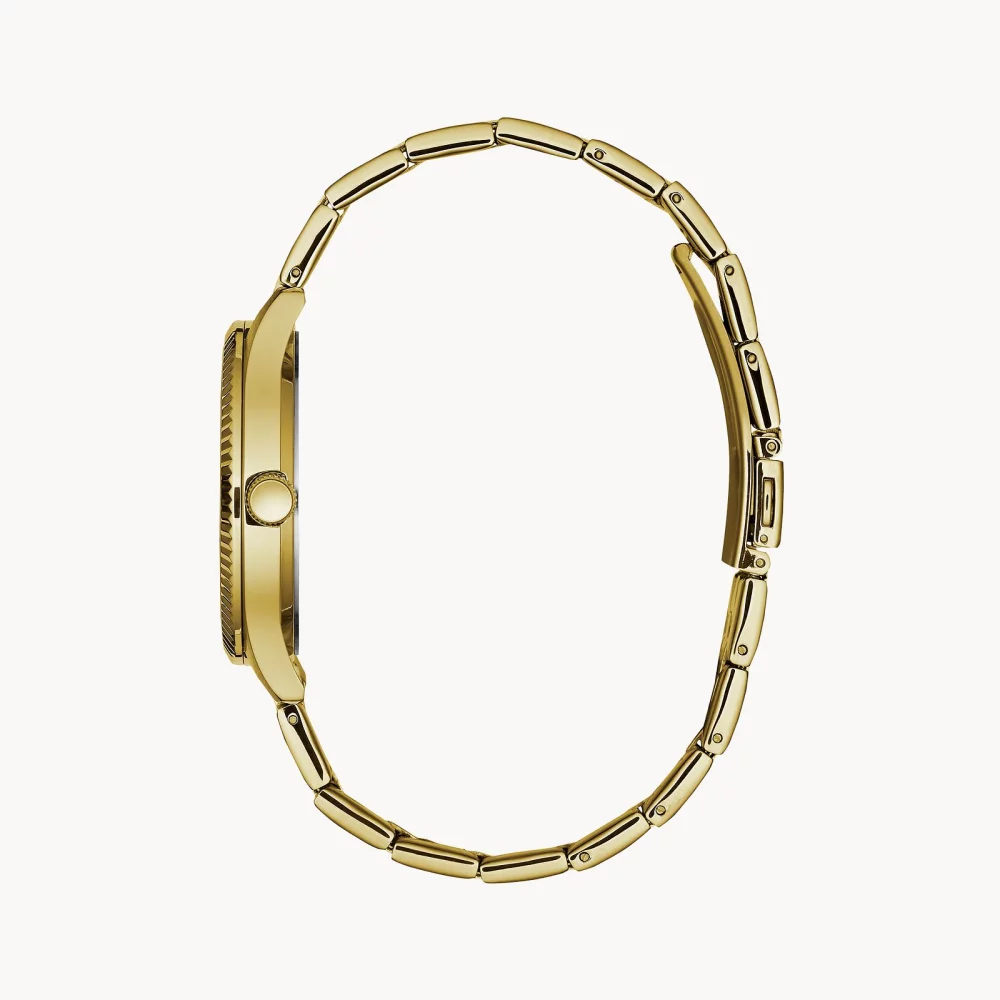 Montre habillée pour homme de la collection Caravelle® avec cadran rond noir et bracelet en or.