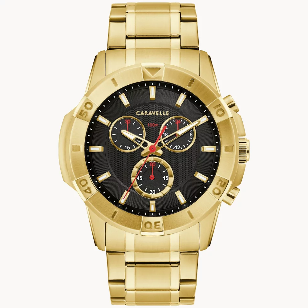 Caravelle® Collection Men's Gold Chronograph Aqualuxx Watch w/Round Black Dial