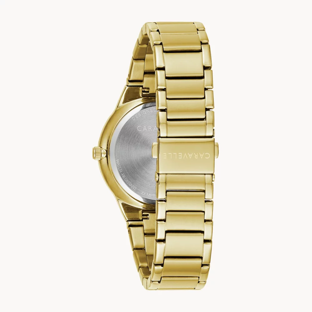 Montre moderne pour homme de la collection Caravelle® en or avec cadran rond champagne en or.