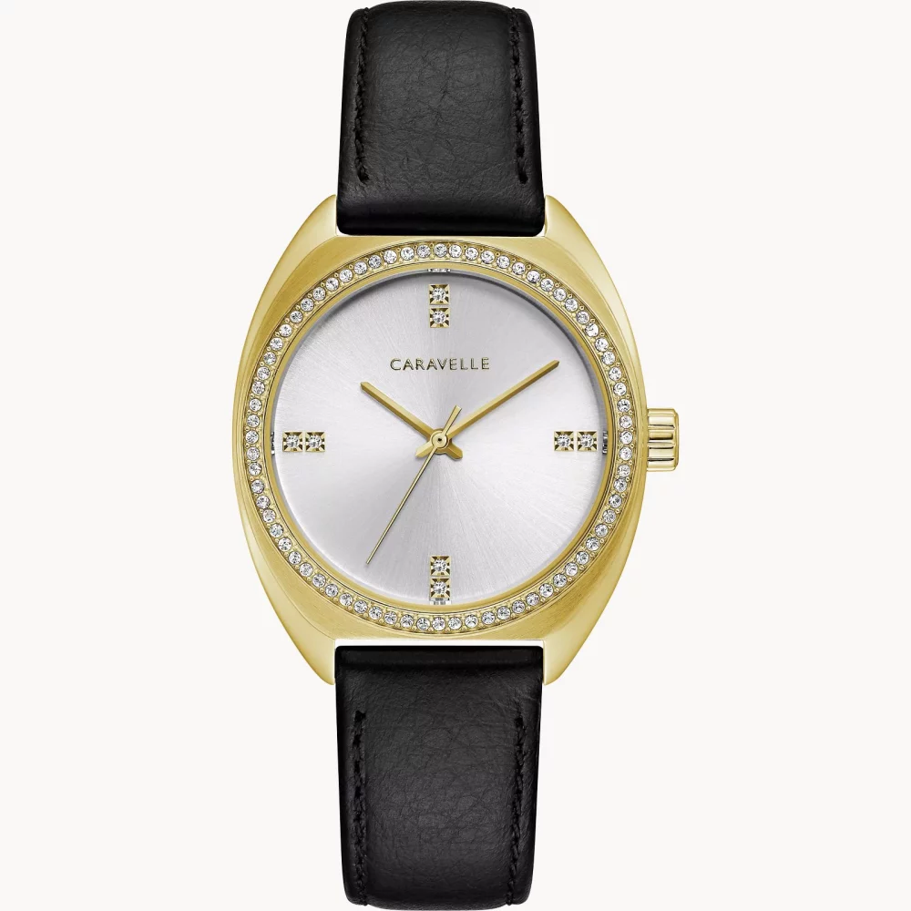 Montre rétro pour femme de la collection Caravelle® en or avec cristaux.