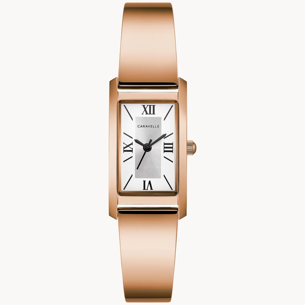 Montre de soirée Caravelle® Collection pour femmes en or rose avec cadran rectangulaire