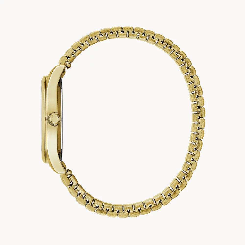 Montre traditionnelle pour femme de la collection Caravelle® en or avec cadran rond blanc.
