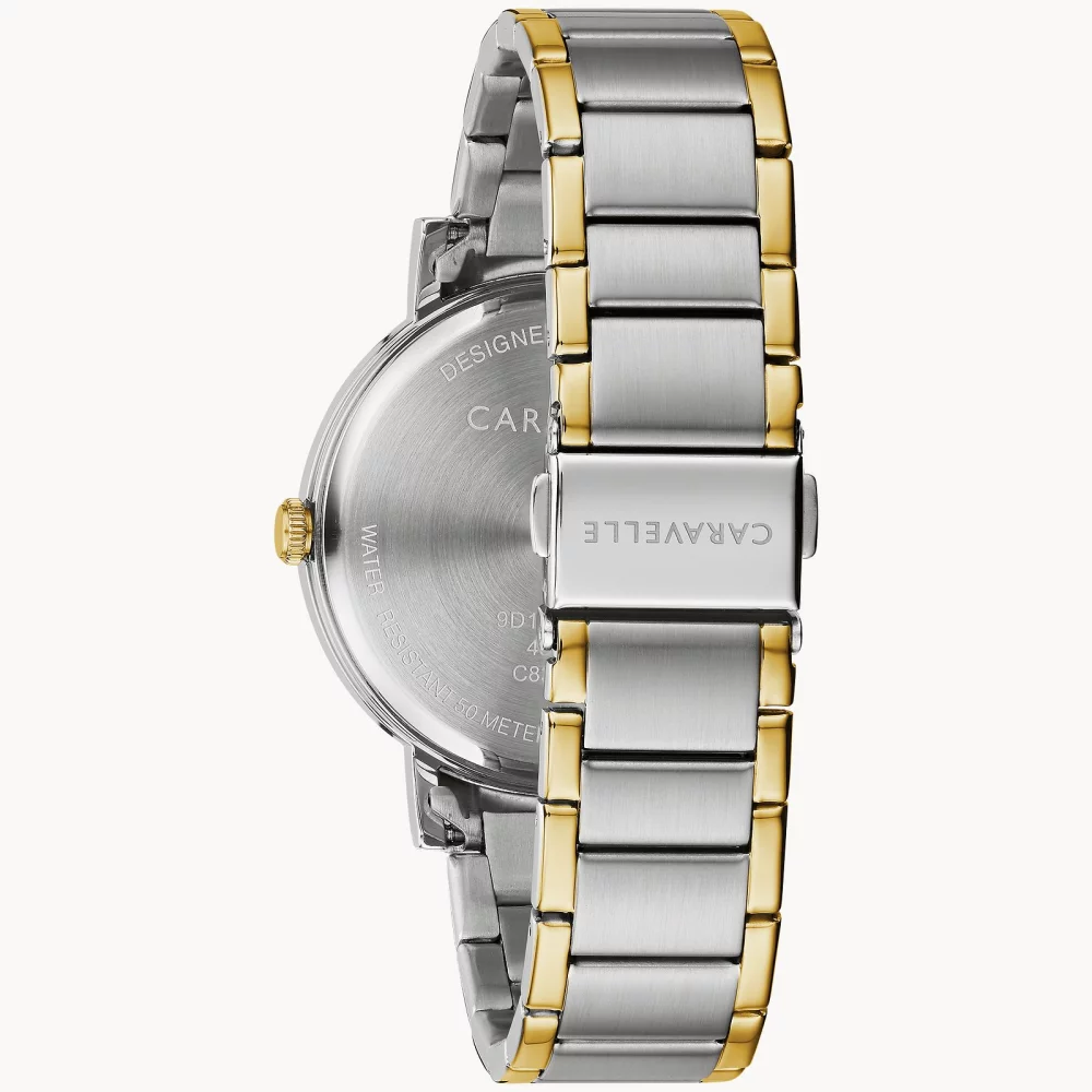 Montre de costume bicolore pour homme de la collection Caravelle® avec cadran rond bleu.