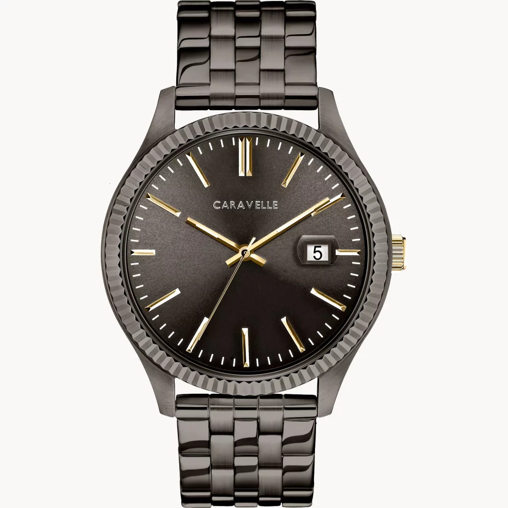 Caravelle® Collection Men's Grey Dress Watch w/Gold Accents