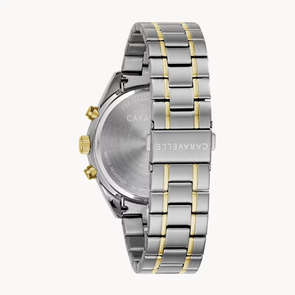 Montre de sport chronographe bicolore pour homme de la collection Caravelle® avec cadran bleu rond.