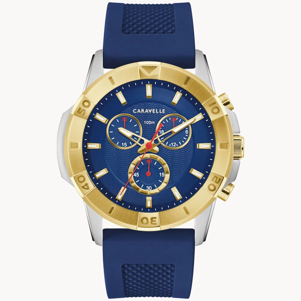 Montre chronographe Caravelle® Collection pour homme en or avec bracelet en silicone Aqualuxx.