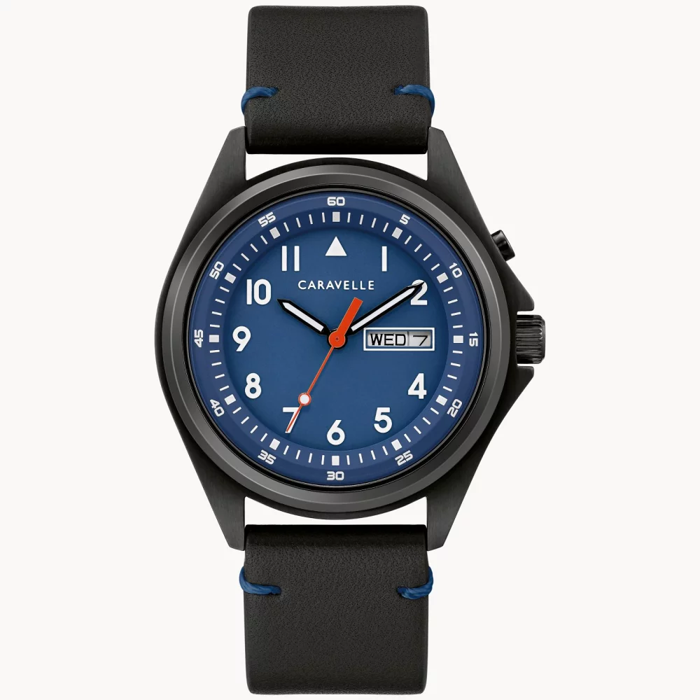 Collection Caravelle® Montre classique pour hommes en noir avec éclairage.