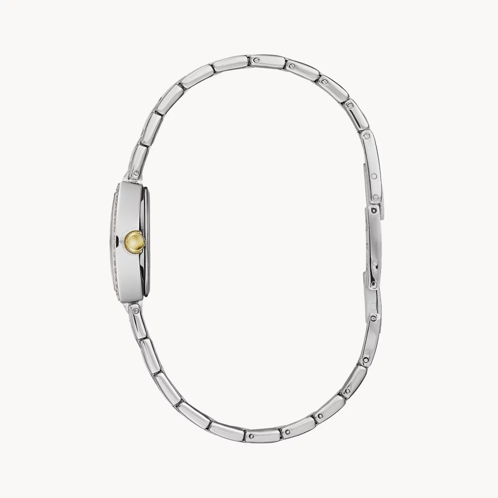 Montre pour femme de la collection Caravelle® avec bracelet bicolore et cadran en nacre.