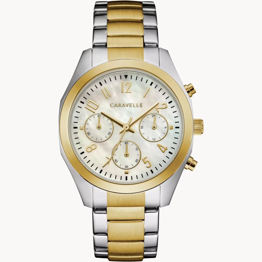 Montre de sport chronographe bicolore pour femme de la collection Caravelle® avec cadran en nacre.