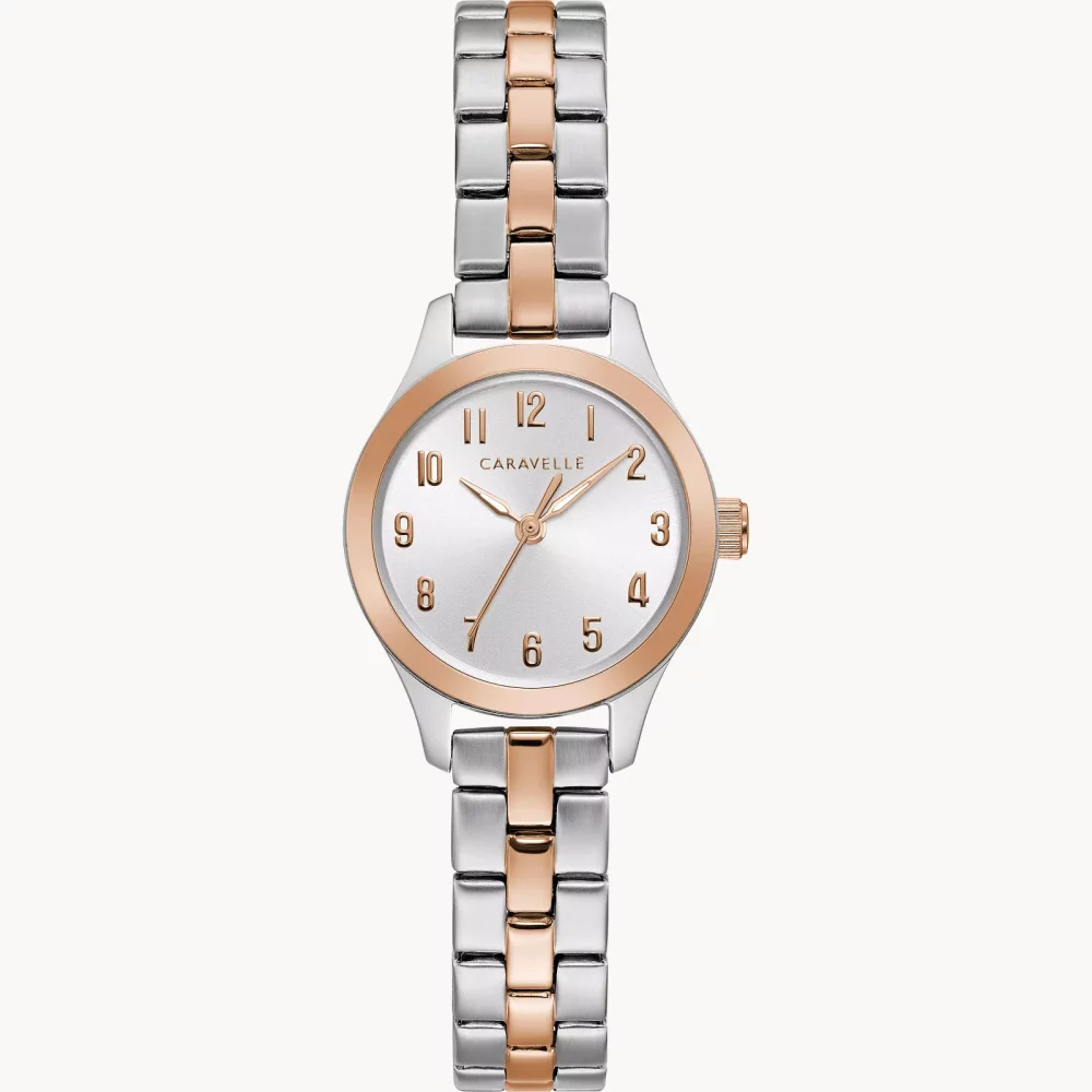 Caravelle® Collection Women's Silver Traditional Watch w/Rose Gold Accents