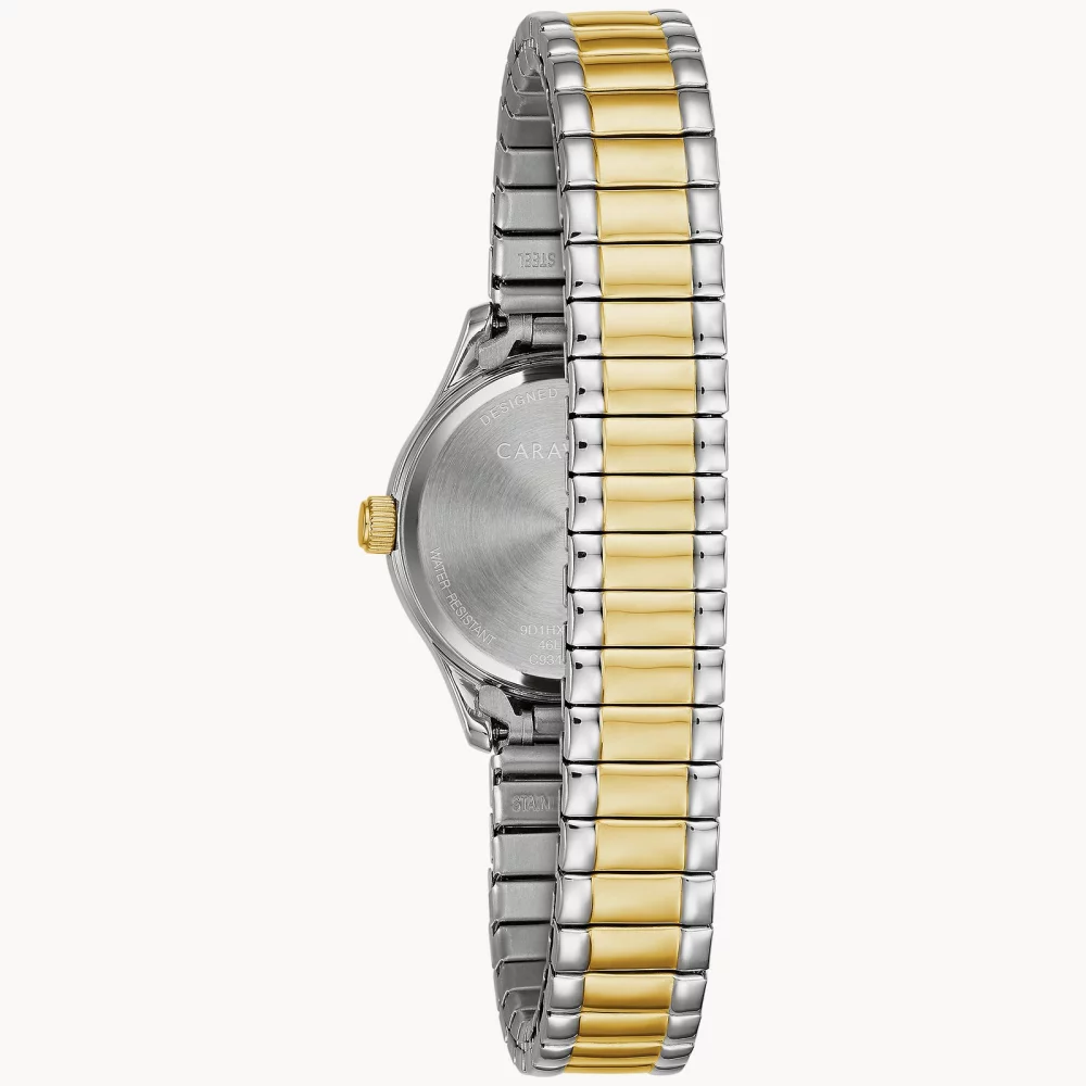Montre traditionnelle pour femmes de la collection Caravelle® avec cadran rond noir bicolore.