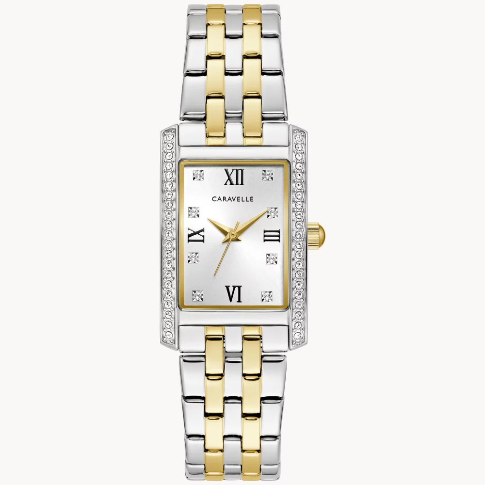Caravelle® Collection Women's Two Tone Crystal Watch w/Rectangle Dial