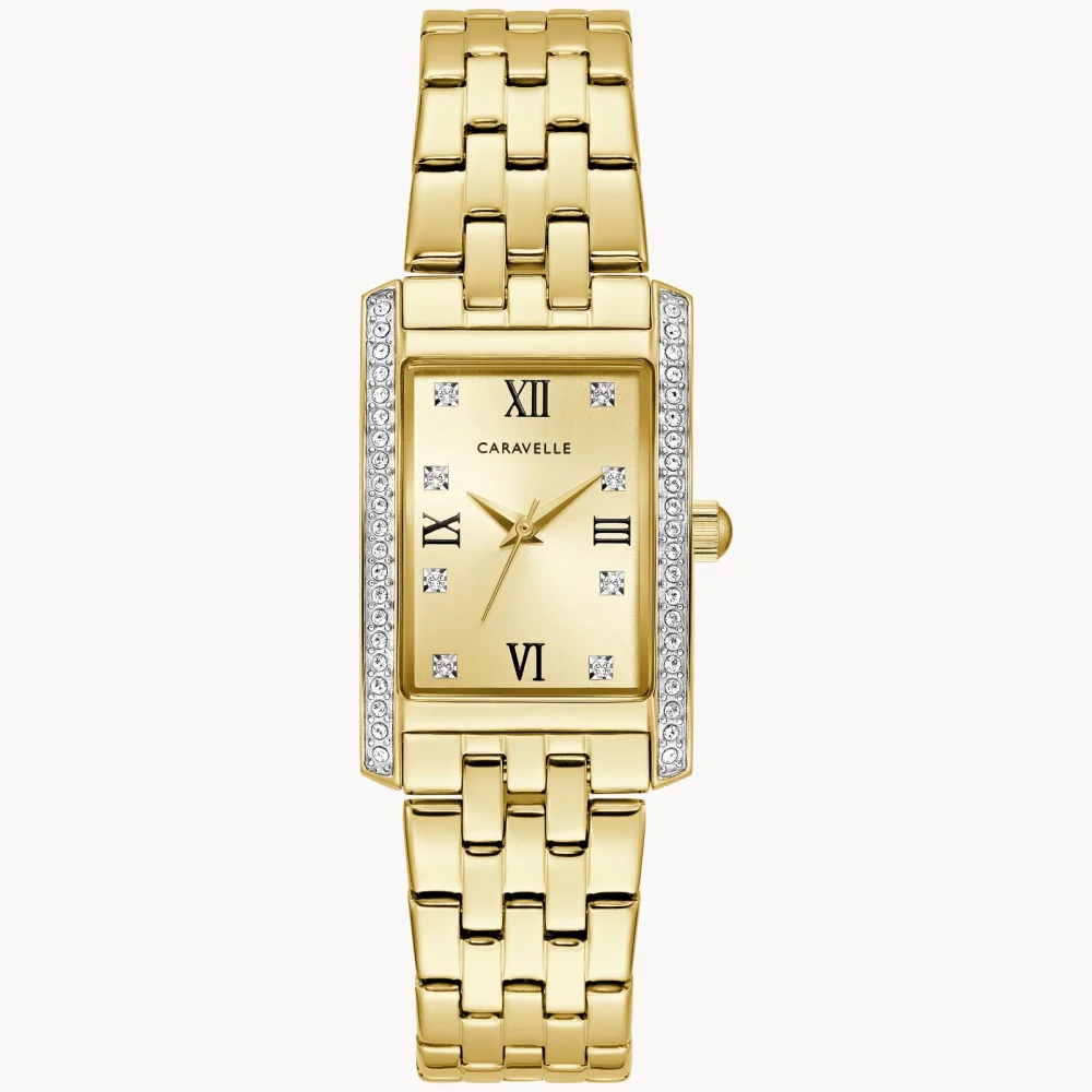 Montre Caravelle® Collection pour femmes en or avec cadran rectangulaire en cristal