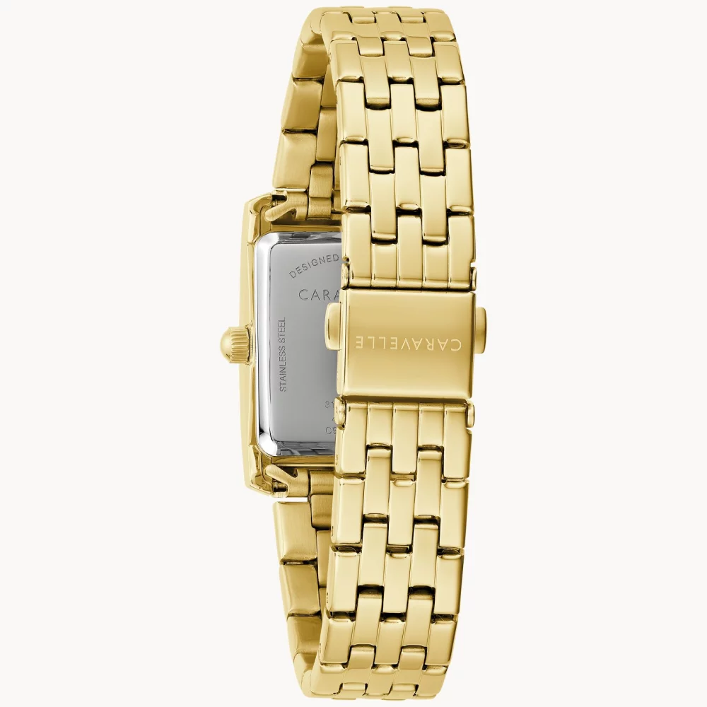 Montre Caravelle® Collection pour femmes en or avec cadran rectangulaire en cristal