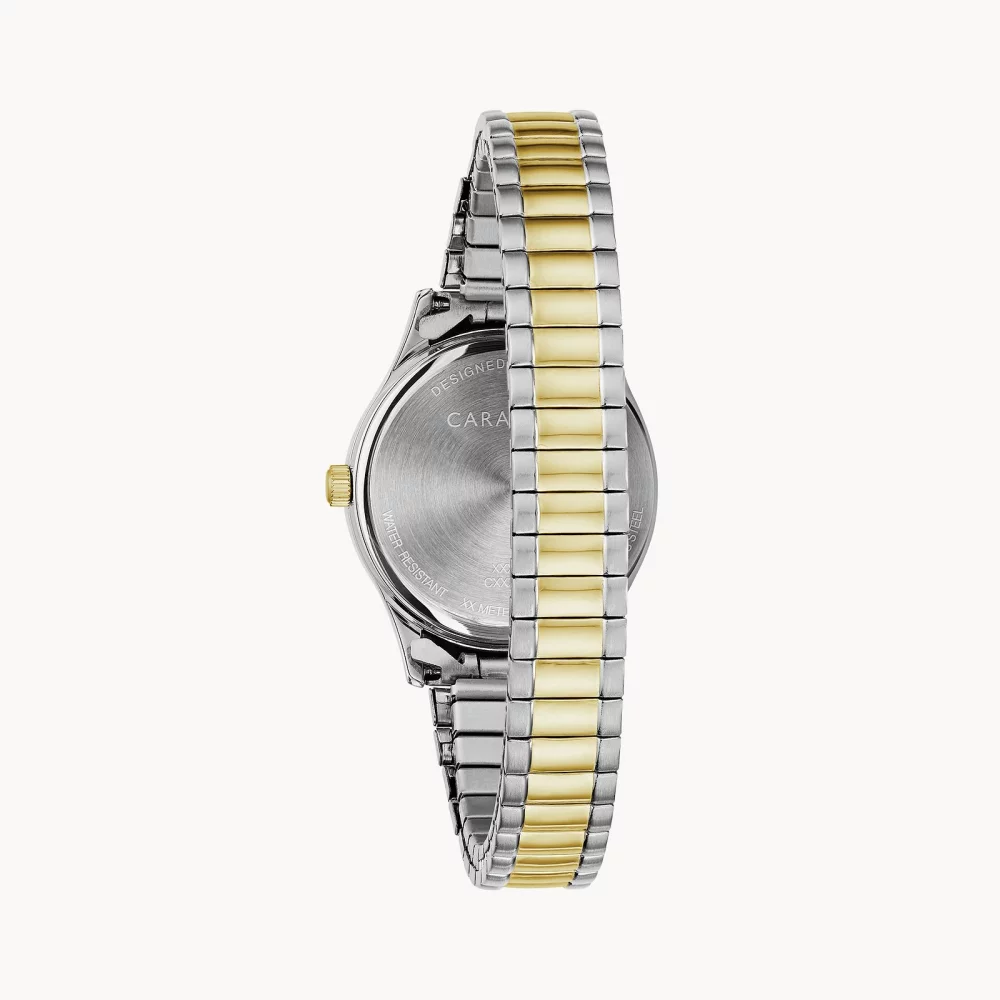 Montre traditionnelle pour femmes de la collection Caravelle® en deux tons avec cadran blanc rond.
