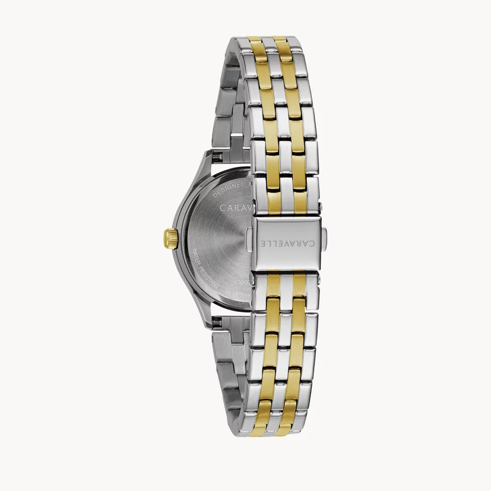 Montre pour femme de la collection Caravelle® avec bracelet bicolore et cadran texturé.