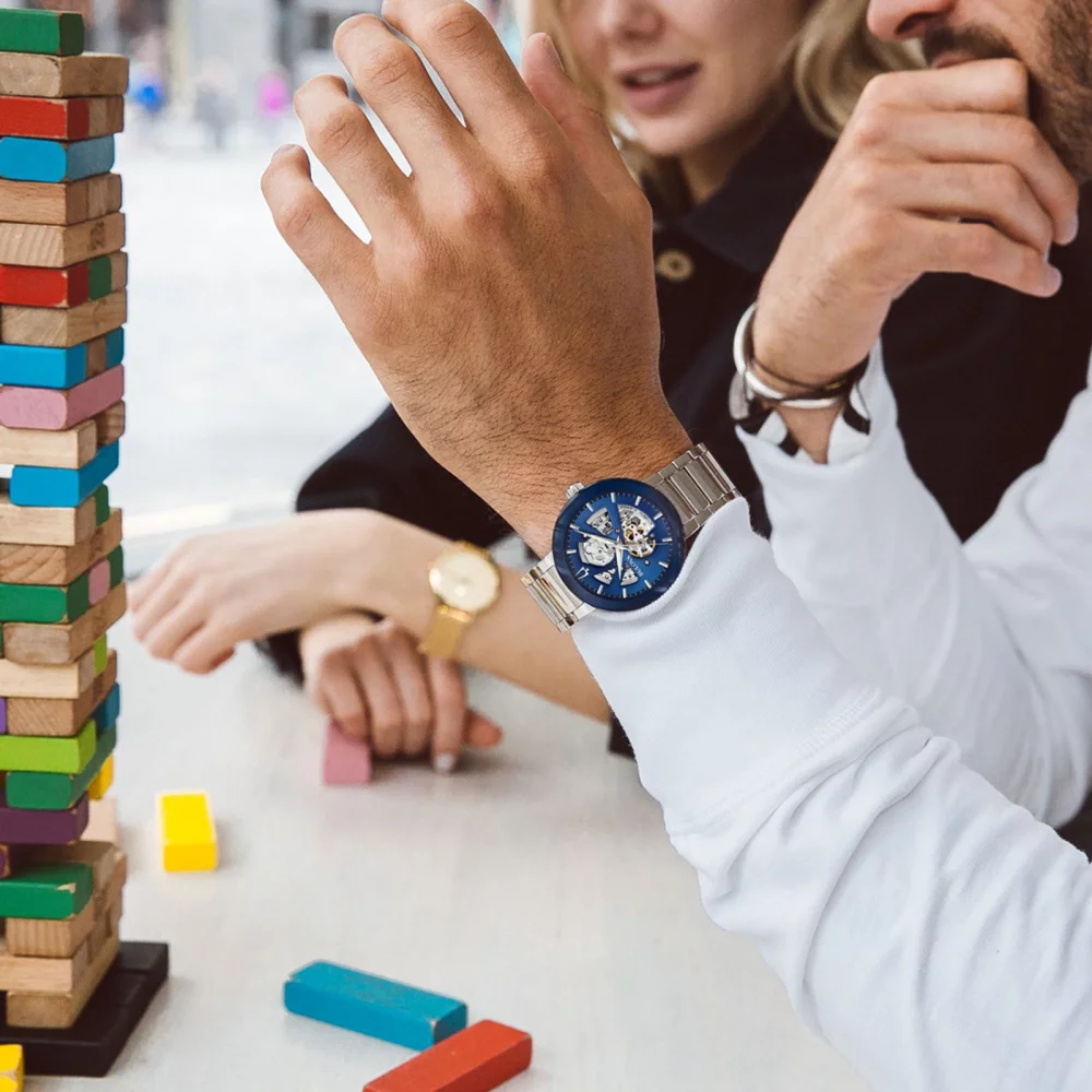 Bulova® Modern Collection Men's Silver Futuro Automatic Watch w/Blue Open Aperture Dial