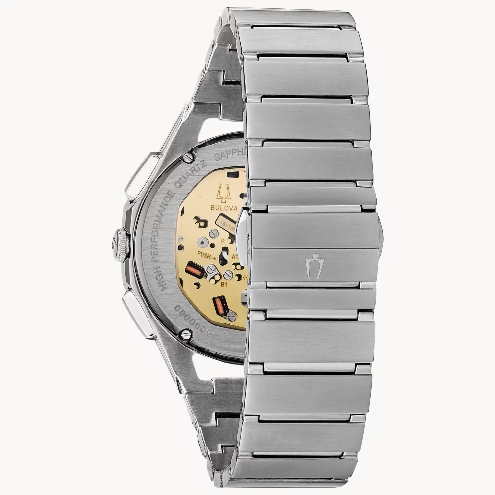 Bulova® CURV Collection Men's Silver Watch w/Round Blue Dial