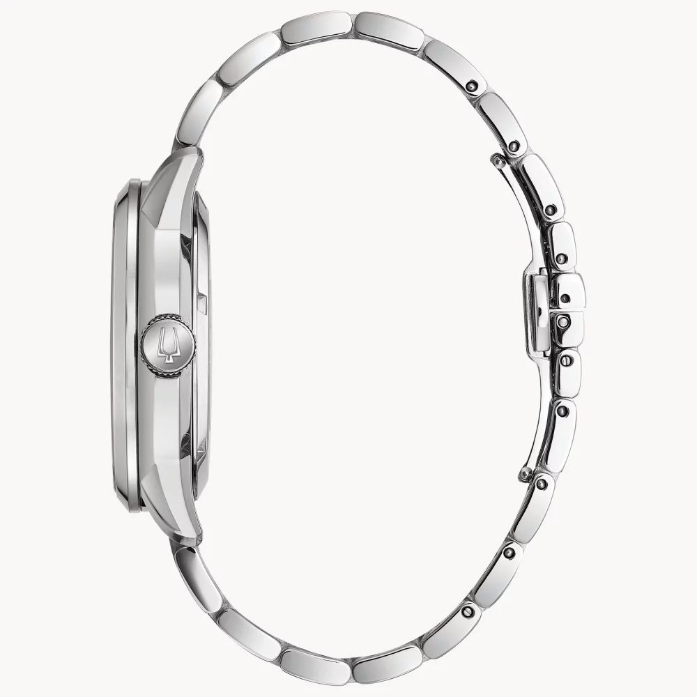 Montre automatique Bulova® Classic Collection pour homme, modèle Sutton en argent avec cadran squelette noir rond.