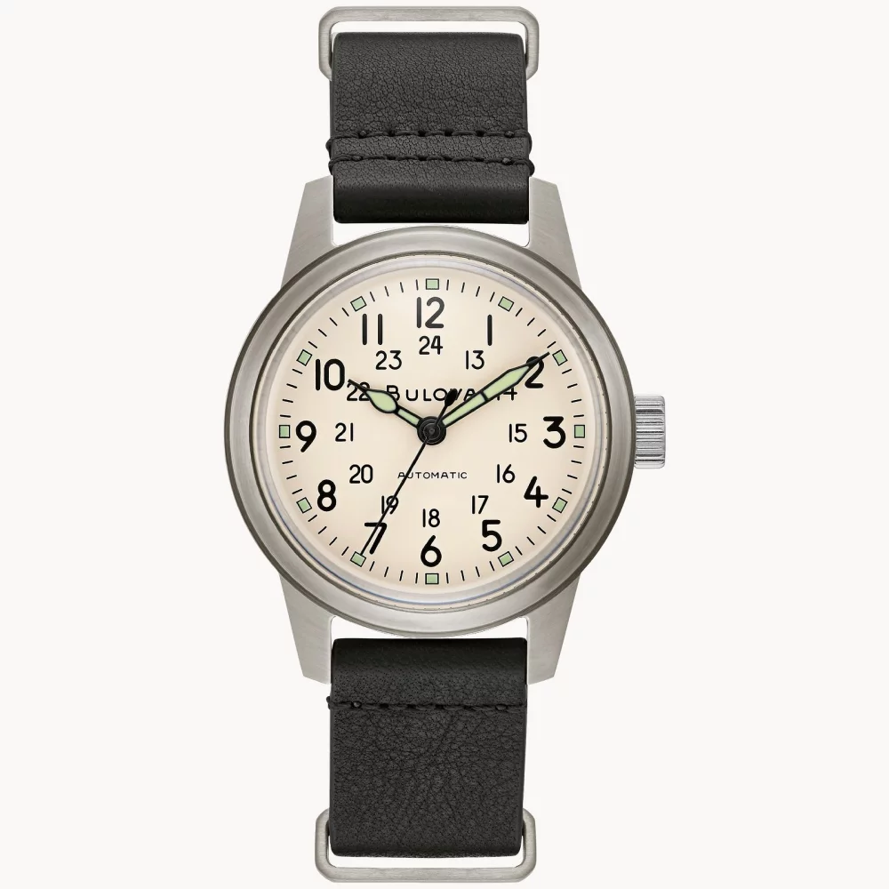 Bulova® Military Collection Men's Automatic Hack Watch w/Black Leather Strap