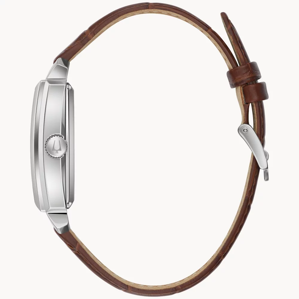 Bulova® Classic Collection Men's Silver Sutton Automatic Watch w/Rectangular White Dial