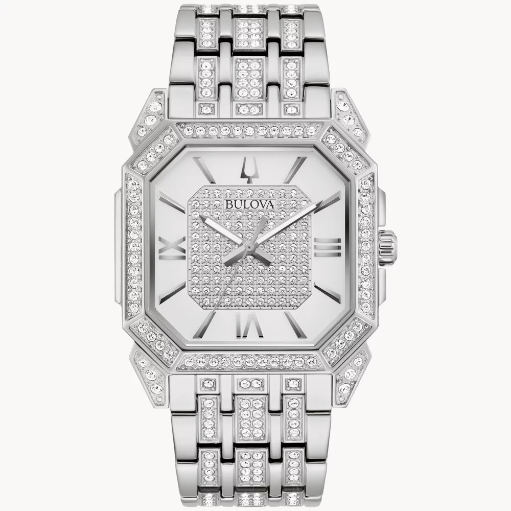 Montre Bulova® Crystal Collection Octava pour homme en argent avec cadran de forme angulaire