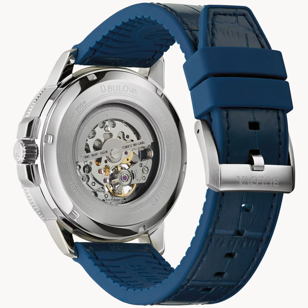Bulova® Marine Star® Collection Men's Blue Automatic Watch w/Blue Leather Strap