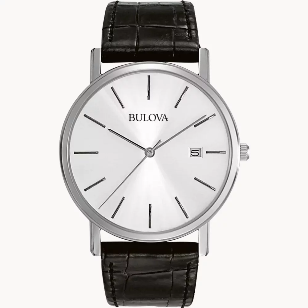 Montre Bulova® Classic Collection pour homme en argent avec bracelet en cuir noir