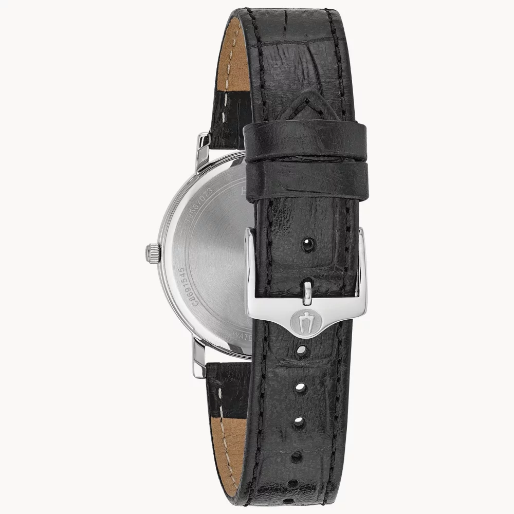 Montre Bulova® Classic Collection pour homme en argent avec bracelet en cuir noir