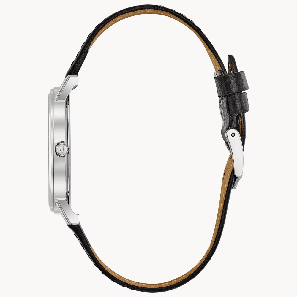 Bulova® Classic Collection Men's Silver Watch w/Black Leather Strap