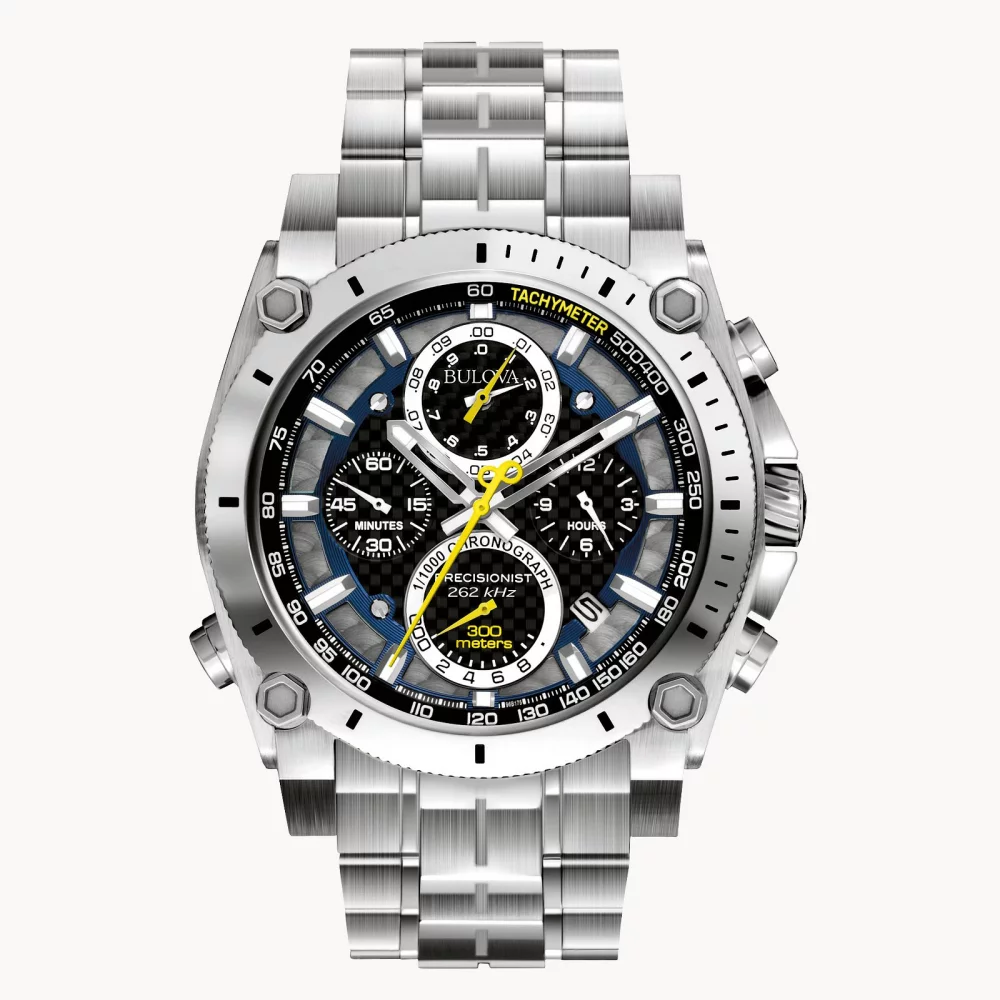 Bulova® Icon Collection Men's Silver Precisionist Watch w/Yellow Accents