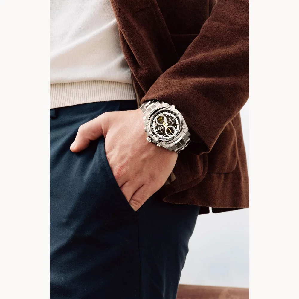 Bulova® Icon Collection Men's Silver Precisionist Watch w/Yellow Accents